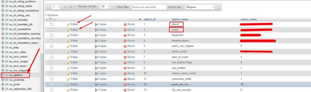 options editar
