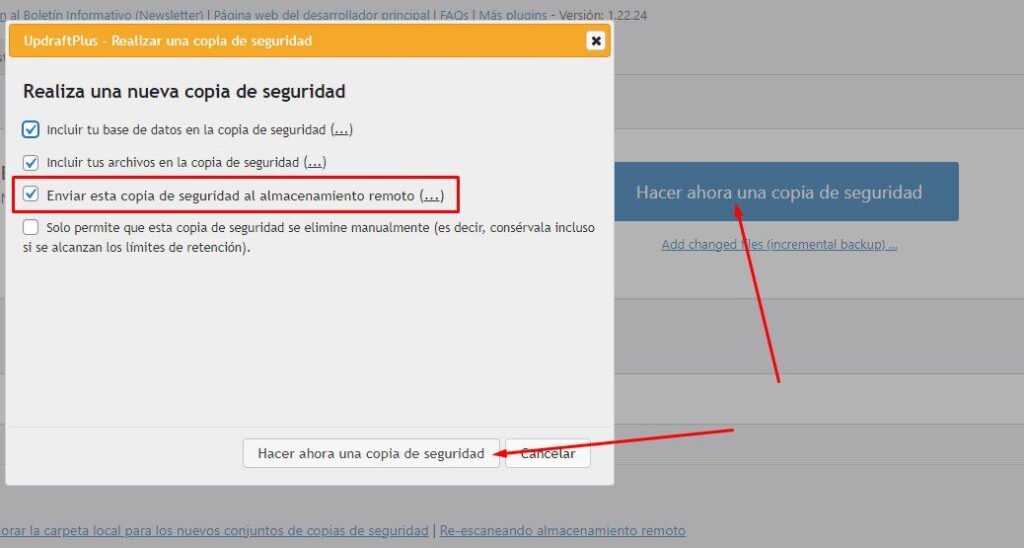 nueva copia de seguridad